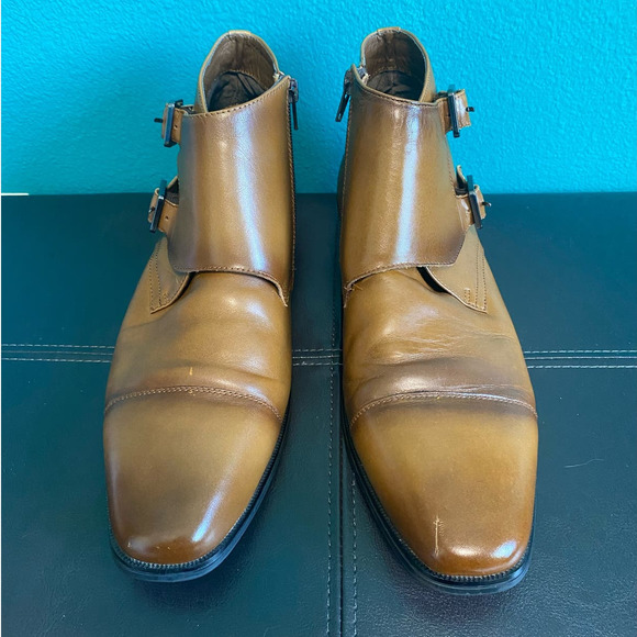 Express Men's Brown Leather Buckle Strap Ankle Boots Size 10 - Picture 4 of 12